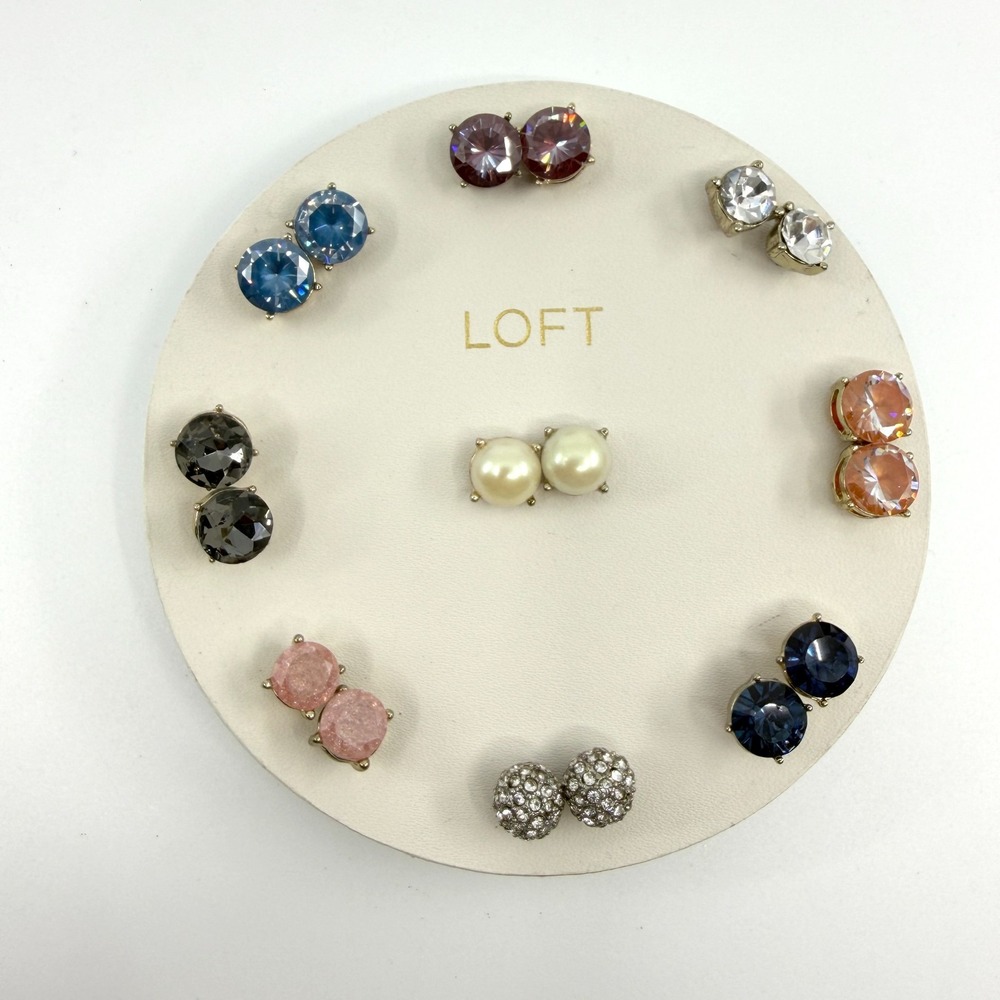 LOFT Multi-Pair Stud Earring Set Colorful Crystal Pearl Statement Minimalist